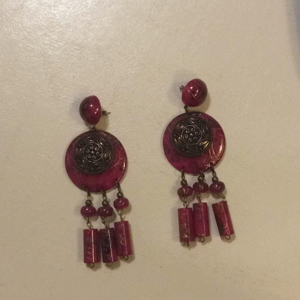 VINTAGE COSTUME.DANGLE PIERCED EARRINGS